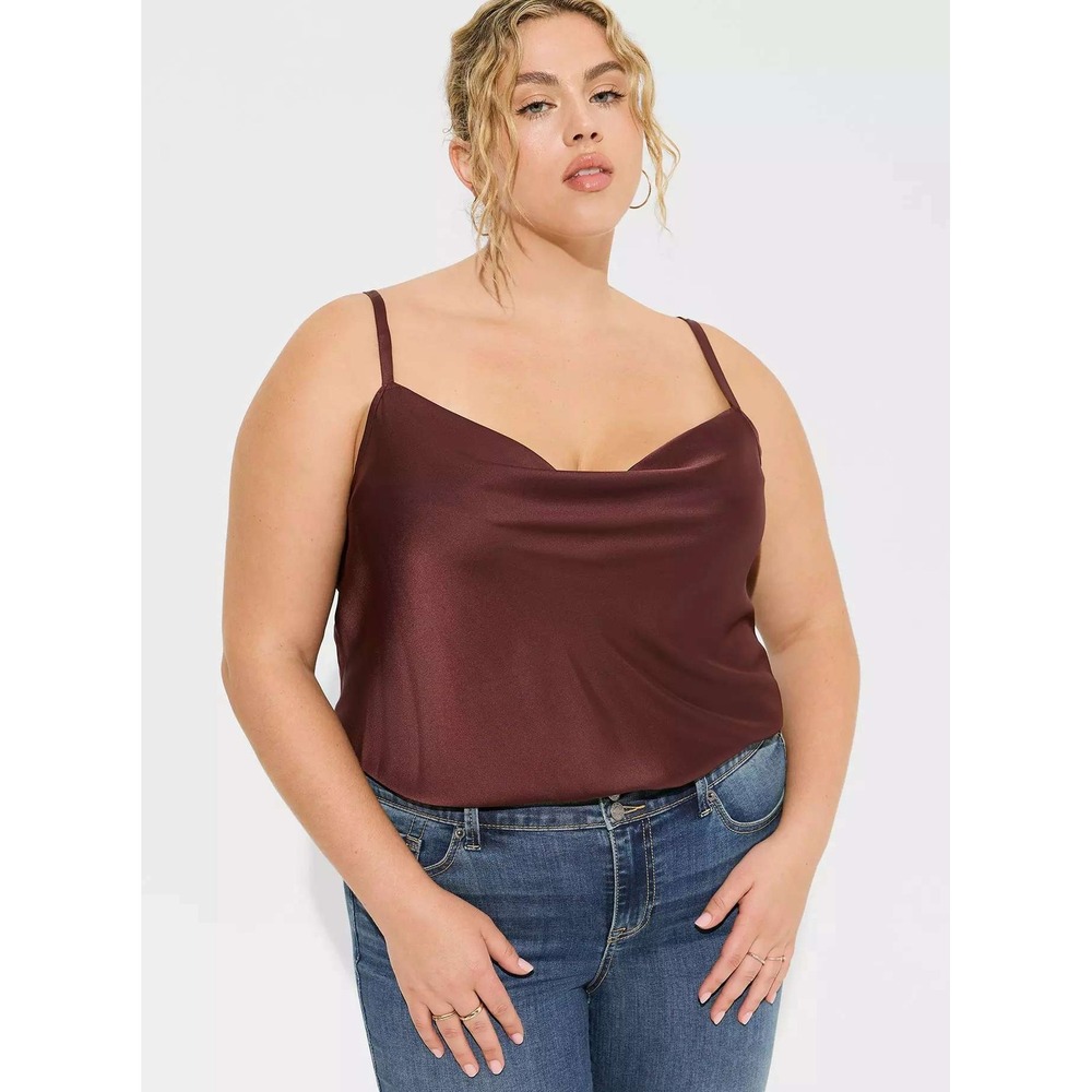 Torrid Cowl Neck Cami Satin Burgundy Wine Sleeveless Blouse Plus Size 2 2X